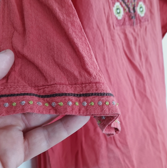 Dana Buchman Red Embroidered Long Tunic Shirt Boho Hippie Coral Cream Light XL - Picture 7 of 12